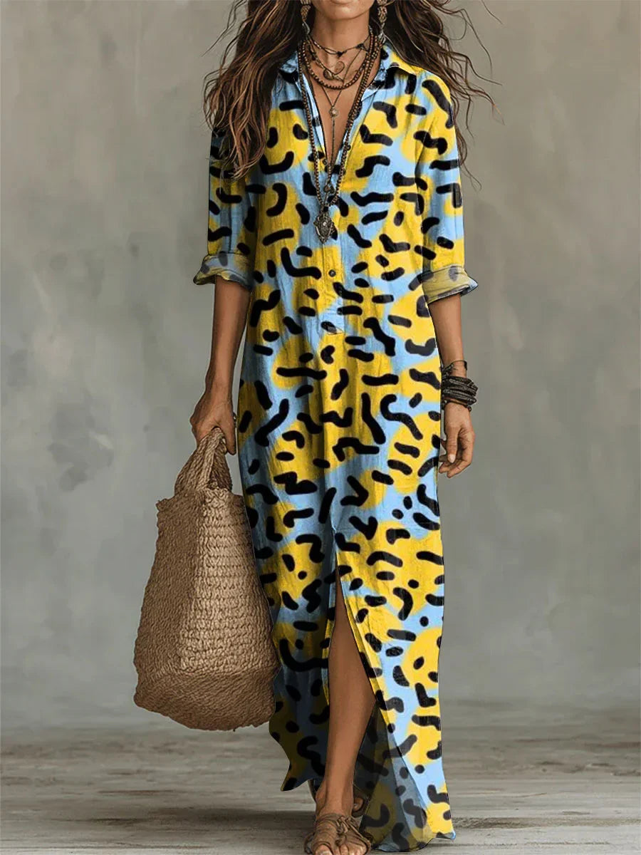 Women's Geometric Patterns Print Casual Solid-color Linen-cotton Dress