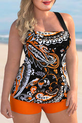 Paisley Print Plus Size Spaghetti Strap Tankini Set