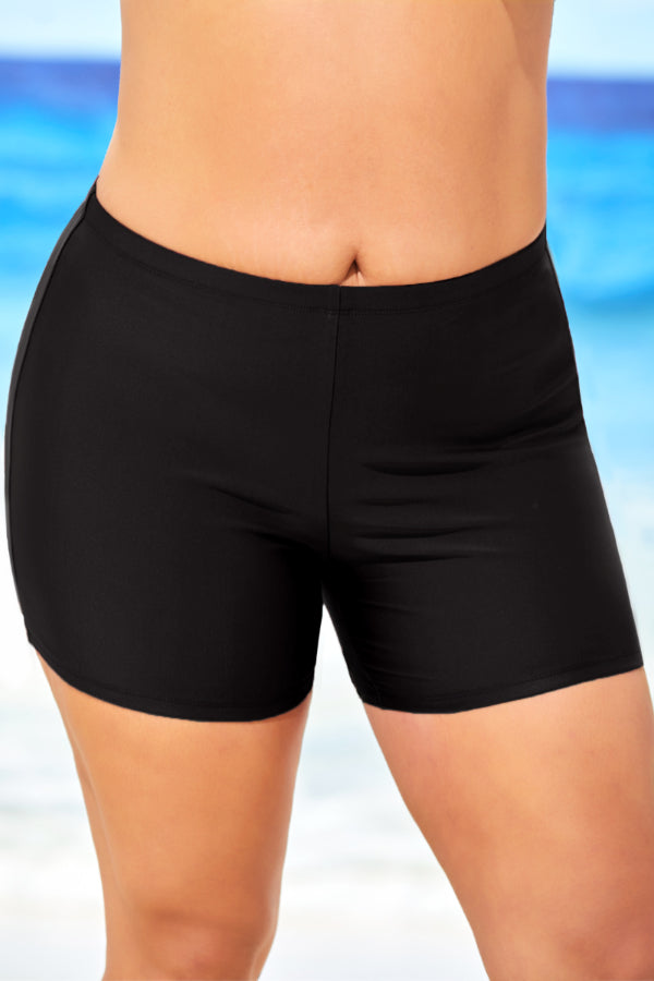 Geometric Print Plus Size Double Straps Black Tankini Set